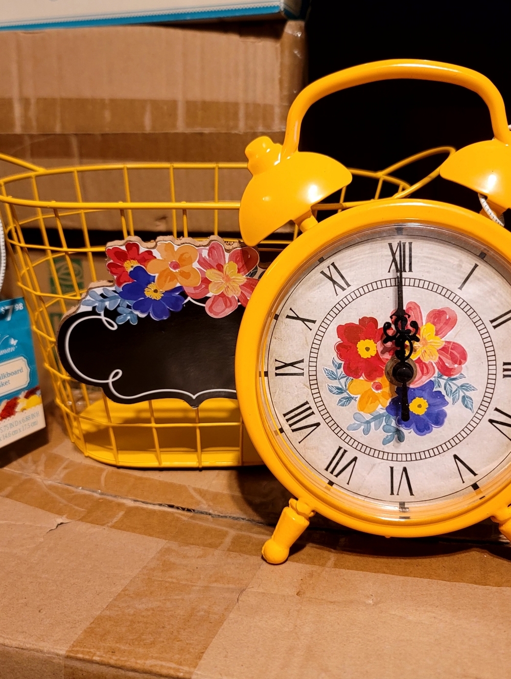Pioneer Woman Yellow Clock/Basket Bundle